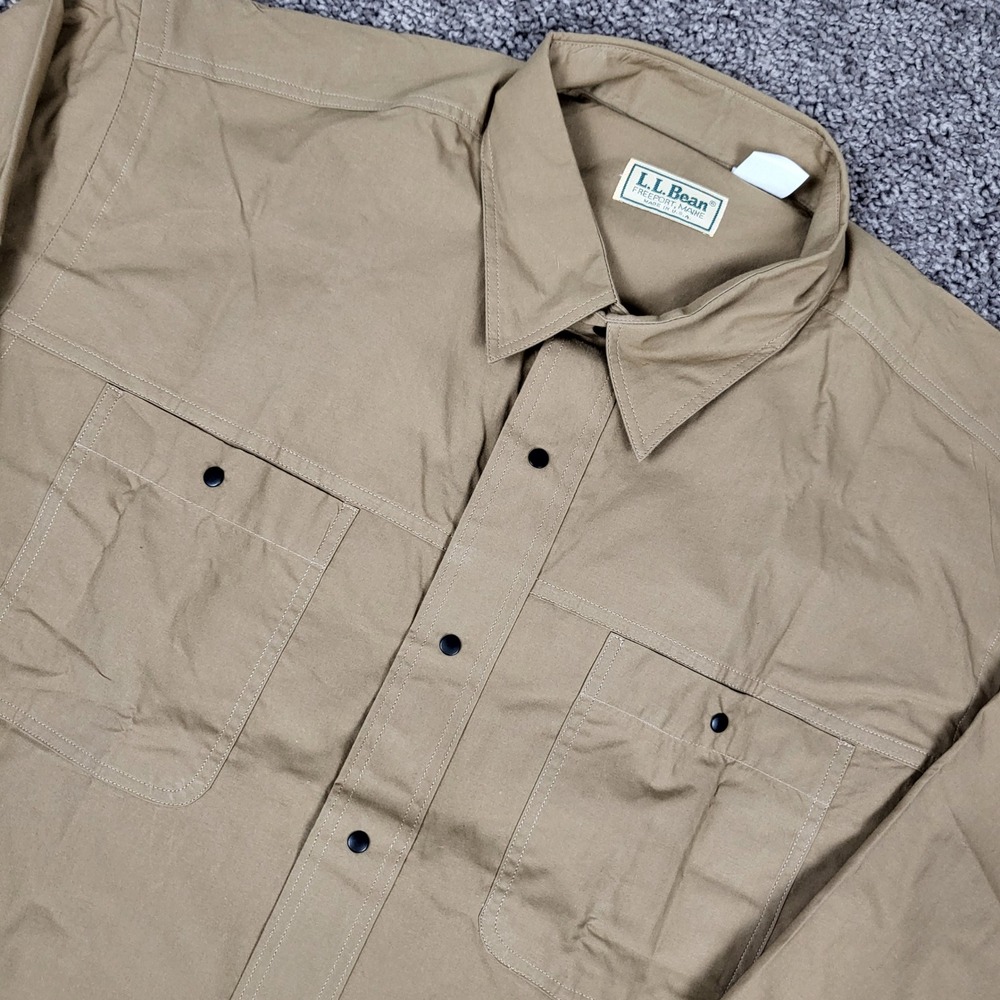 Vintage LL Bean Mens Large Safari Field Shirt Made in USA Cotton Khaki Utility L
